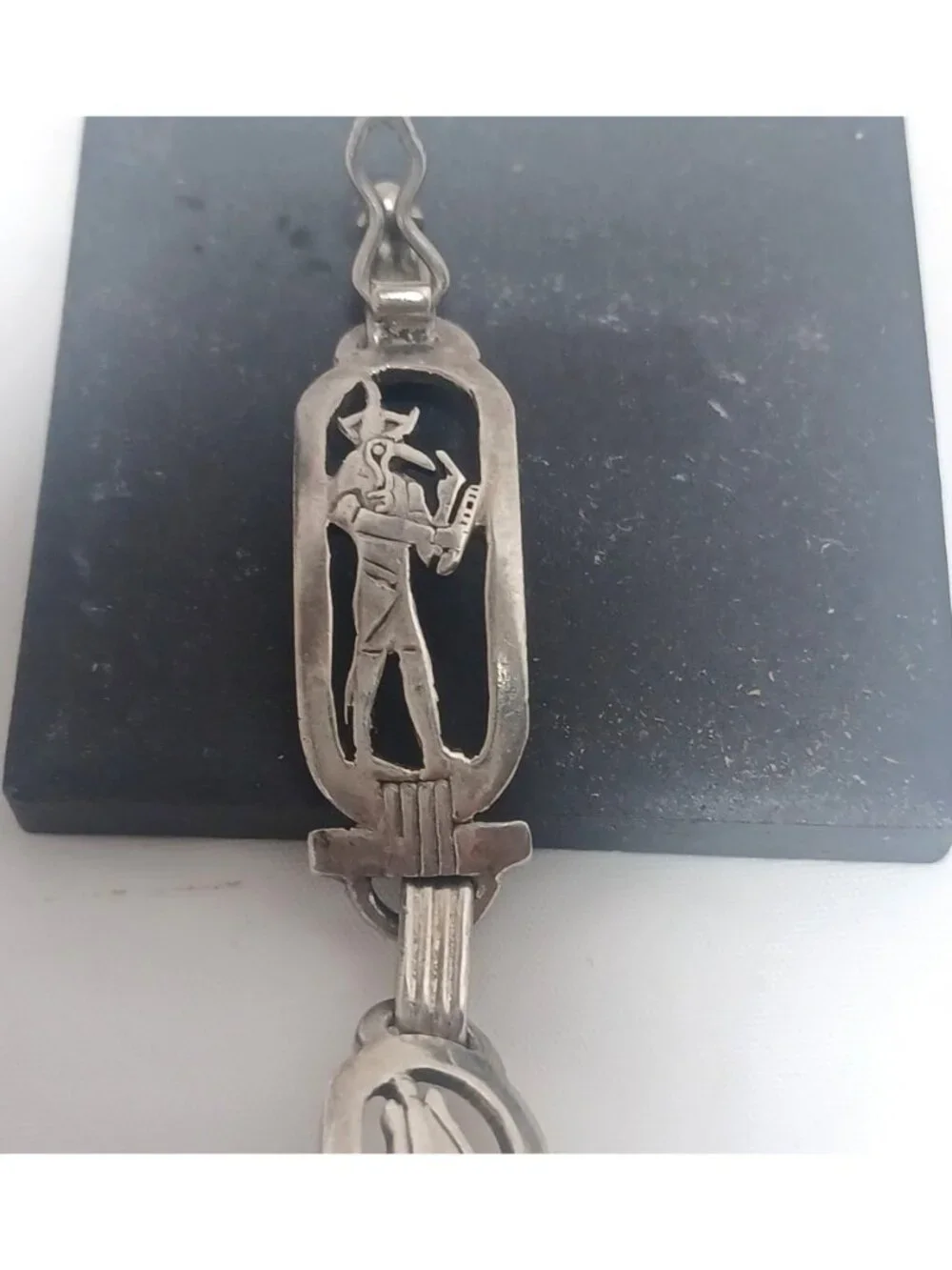 925 Sterling Silver Vtg Egyptian Hieroglyphic Storyteller Panel Link Bracelet